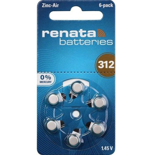 Renata 312 Zinc Air Hearing Aid Batteries 1.45V