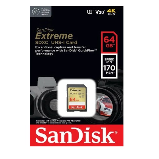 Sandisk Extreme 64GB SDXC Memory Card SDSDXV2-064G-GNCIN
