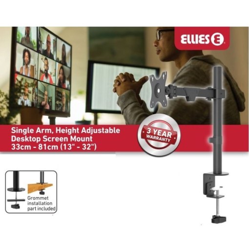 Ellies Single Arm Height Adjustable Monitor Mount 13inch - 32inch DSKS