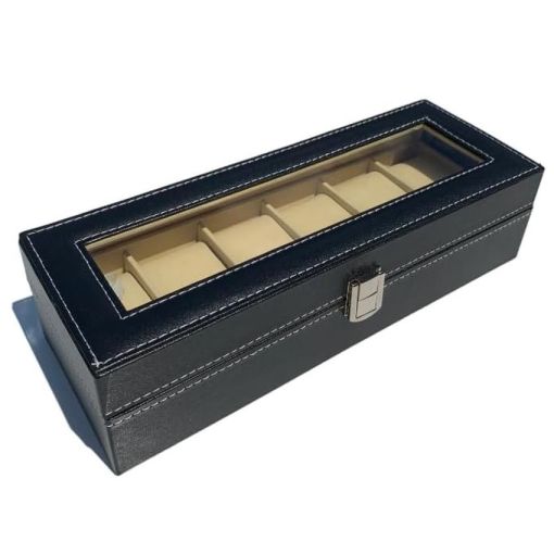 Watch Box Black Display Case Organizer 6 Slot